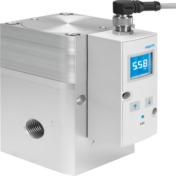  Válvula proporcional Festo, até 12 bar, conexão G1/2, sinal analógico, controle eletrônico de alta precisão, ideal para automação pneumática. 