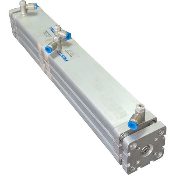 cilindro compactos normalizados com guias integradas, dupla ação, ISO21287, anéis/placas de amortecimento elásticos nas posições finais, detecção de posição. 