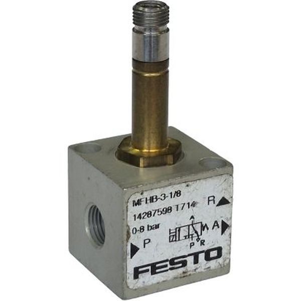 3/2 vias, conexão G1/8, acionamento eletropneumático / retorno mola, pressão máxima de trabalho 10bar, corpo alumínio, vedações NBR