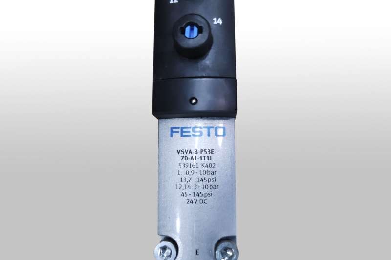 Válvula pneumática <br/ >Marca: Festo <br/ >Modelo: VSVA-B-P53E-ZD-A1-1T1L <br/ >539161 K402 <br/ >1: -0,9 - 10 bar <br/ >13,7 - 145 psi <br/ >12,14:3 - 10 bar <br/ >45 - 145 psi <br/ >24 VDC