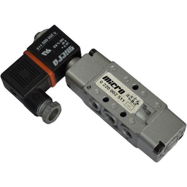 eletroválvula 5/2 vias, conexão rosca G1/8, reação por mola, bobina elétrica 25V 4W