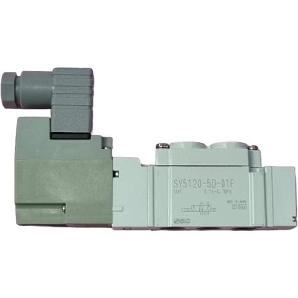 Série SY5000, 2 posições simples solenóide, solenóide tensão 24VCC, ligação elétrica com conector, conexão rosca G1/8
