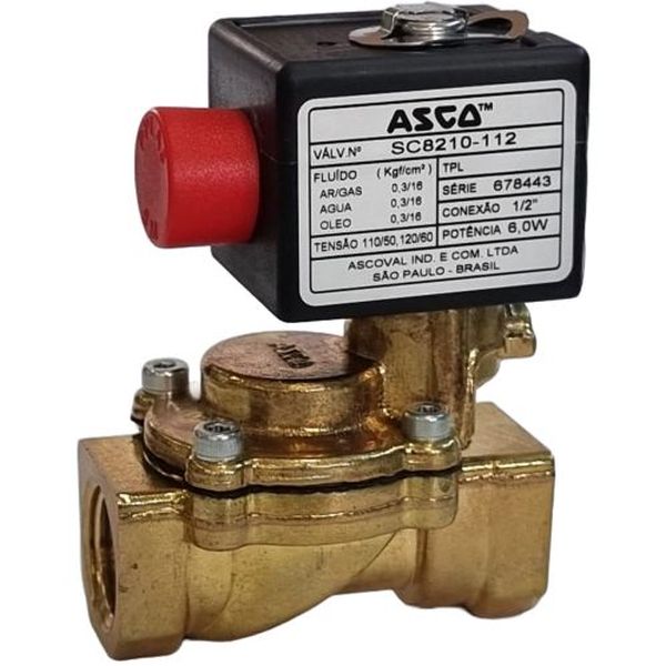 Série 210 (8210), função 2/2 vias, conexão rosca 1/2nptf, fluidos ar / gás / água / óleo, voltagem da bobina 120/60V, potência 6W, material corpo latão sem chumbo

 