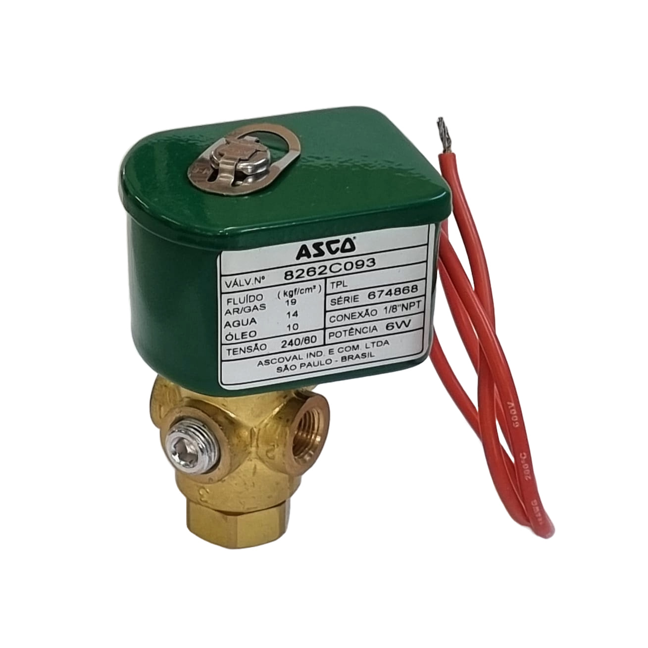 ASCO ASCOVAL <br/>fluido ar, gás, água, óleo <br/>conexão 1/8NPT 6W