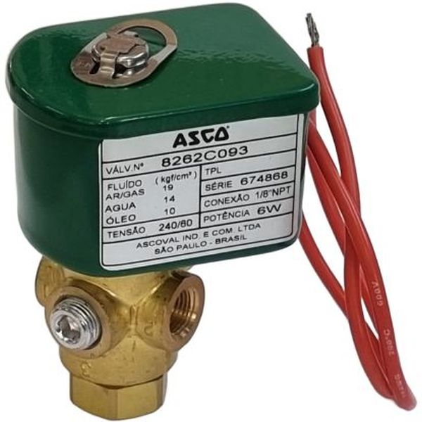 conexão 1/8, NPT, fluidos ar / gás / água / óleo, voltagem da bobina 240V / 60Hz, potência 6W, material do corpo latão