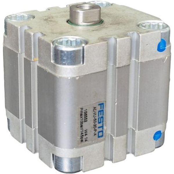 cilindro compacto, diâmetro 50mm, curso 20mm, anéis/placas de amortecimento elástico nas posições finais de curso, detecção de posição