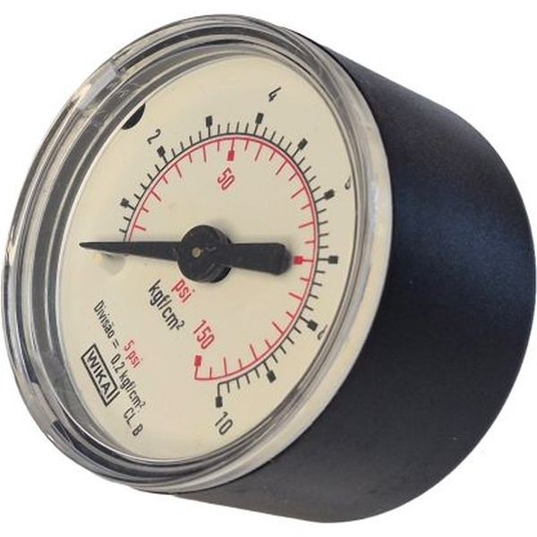 conexão rosca 1/8, saída por trás, diâmetro 40mm, caixa de plástico, visor de plástico, fluido ar comprimido