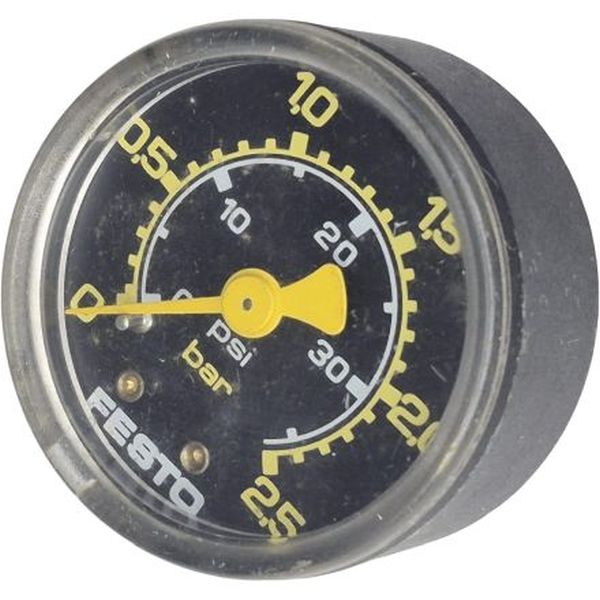 saída por trás, conexão rosca 1/4, diâmetro 50mm, visor com fundo preto, caixa de plástico, fluidos gases inertes / líquidos neutros