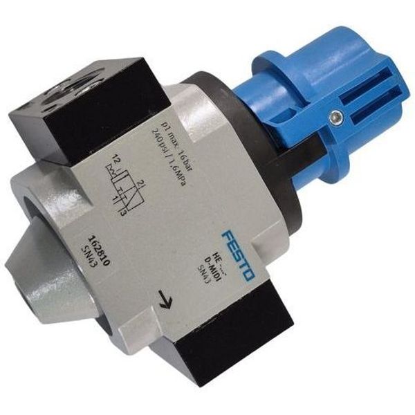 tamanho MIDI, válvula de carretel, 3/2 vias, monoestável, pressão de operação 0...16bar, temperatura ambiente -10oC...60oC, corpo alumínio, vedações NBR