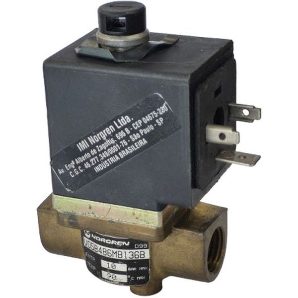 entrada 10bar, temperatura 90oC, corpo latão, bobina 48V 50/60Hz 27/20VA 100%ED IP65