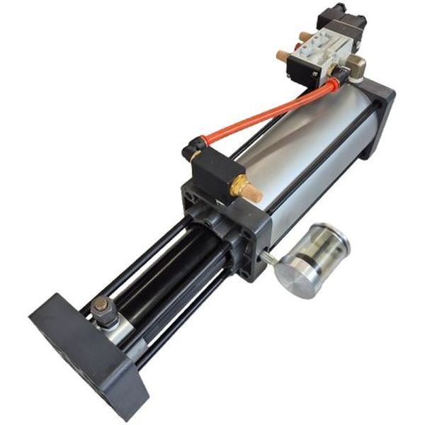 capacidade 12,7 vezes em 5kg/cm3. Válvula SHINTAI QE-03 com silenciador. Válvula MINDMAN MVSC-300-4E1 5/2 vias