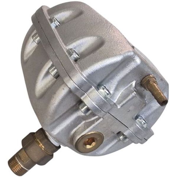 conexão entrada 1/2npt, conexão saída 1/8npt, intervalo de pressão 0-230PSI, temperatura 36-122F, material do corpo alumínio, guarnições Viton