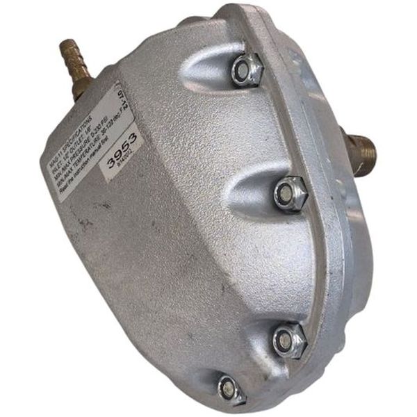 conexão entrada 1/2npt, conexão saída 1/8npt, intervalo de pressão 0-230PSI, temperatura 36-122F, material do corpo alumínio, guarnições Viton