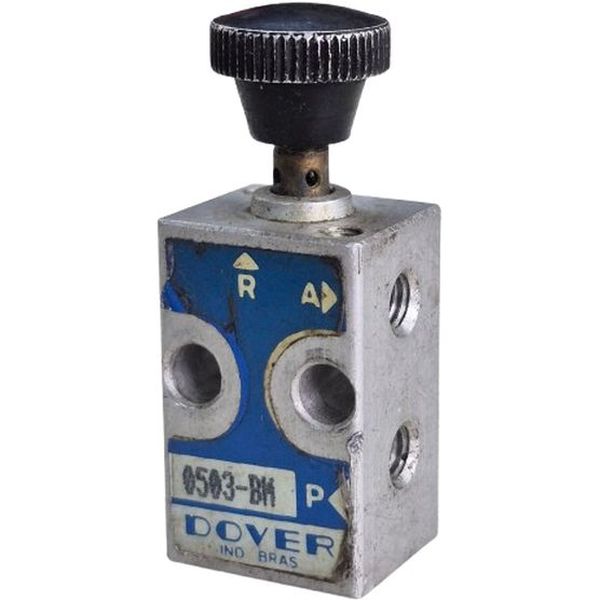 conexão rosca M5, acionamento botão, corpo alumínio, fluido ar comprimido