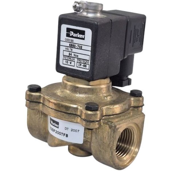 Série 53, 2 vias / servo-operada (diafragma), rosca 1/2npt, atuação solenóide, tensão voltagem 24VCC 10W IP65, corpo latão, vedações NBR, meios ar / gás / água / óleos leves