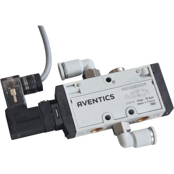 5/2 vias, válvula direcional, acionamento solenóide, pressão máxima 10bar, operação ar comprimido