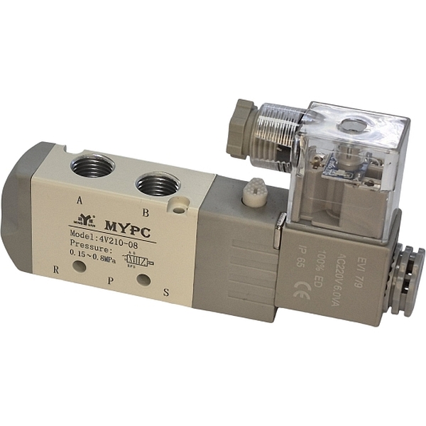 5/2 vias, conexão 1/4, simples solenóide, 220VAC 6,0VA, pressão 0,15~0,8MPa