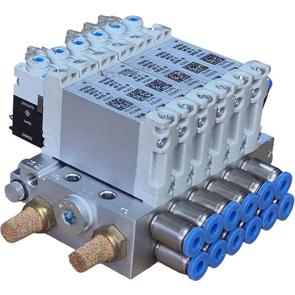 24VDC, 2 silenciadores, 12 conexões, manifold. Válvulas:: 5/2 vias, vazão 160l/min, atuação elétrica, pressão 2,5~7bar
