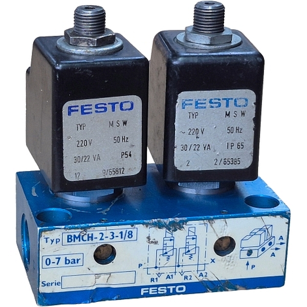 2X3/2 vias, conexões G1/8, pressão 0~7bar, 220V 50Hz, corpo alumínio