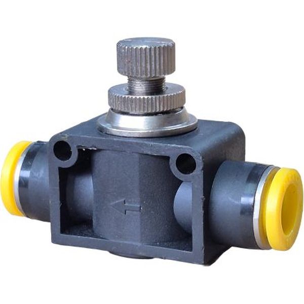 conexões para tubos 10mm, cor dos anéis de desengate amarelo, acionamento manual, meio de operação ar comprimido
