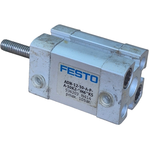 cilindro compacto, dupla ação, ISO21287, diâmetro 12mm, curso 10mm, rosca externa, anéis/placas de amortecimento elásticos nas posições finais, detecção de posição