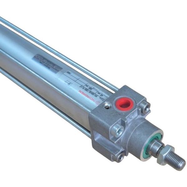 diâmetro 40mm, curso 300mm, cilindro com tirantes, dupla ação, meio ar comprimido, conexão rosca G1/4, corpo alumínio anodizado, norma ISO 15552, pressão de até 10bar, vedação NBR, temperatura -10...80oC