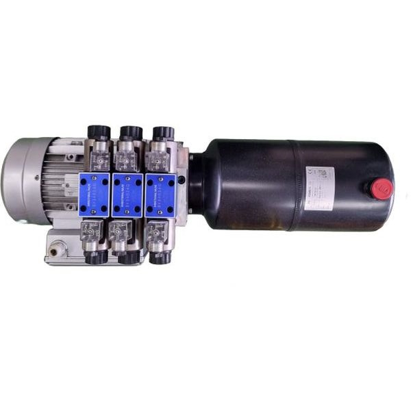 manifold CMC, motor 220/380V 2,2KW 1420rpm TRIFÁSICO 50/60Hz, bomba 3,3cc/r, válvula de retenção, válvula de alívio, válvula direcional, pressão 16MPa, montagem horizontal, rosca P=T=G3/8, tanque 8 litros aço 