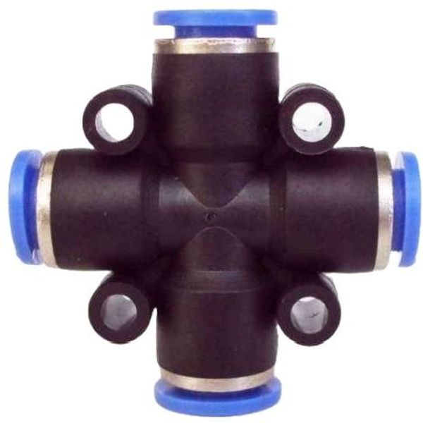 cruzeta igual, cruzeta com conexão instantânea, cruzeta de engate rápido, conector cruzeta, união cruzeta para ar comprimido, cruzeta pneumática, cruzeta para tubos de poliuretano, emenda cruzeta para mangueiras pneumáticas
