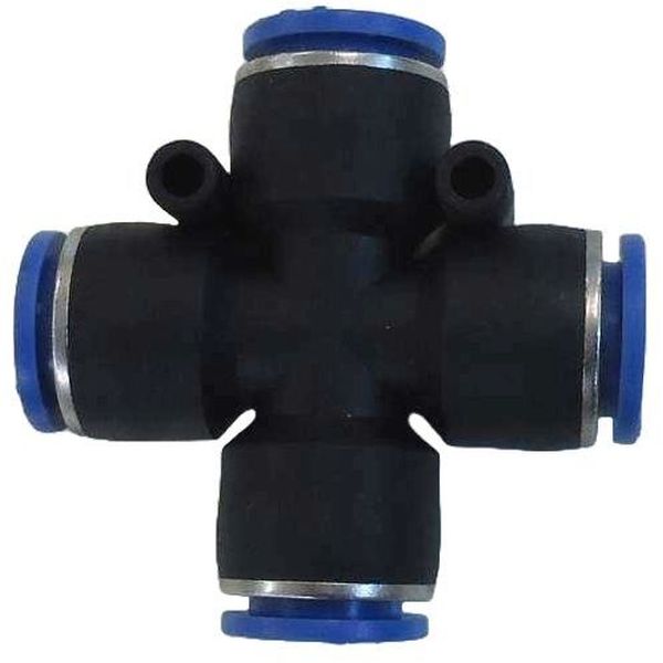 cruzeta igual, cruzeta com conexão instantânea, cruzeta de engate rápido, conector cruzeta, união cruzeta para ar comprimido, cruzeta pneumática, cruzeta para tubos de poliuretano, emenda cruzeta para mangueiras pneumáticas