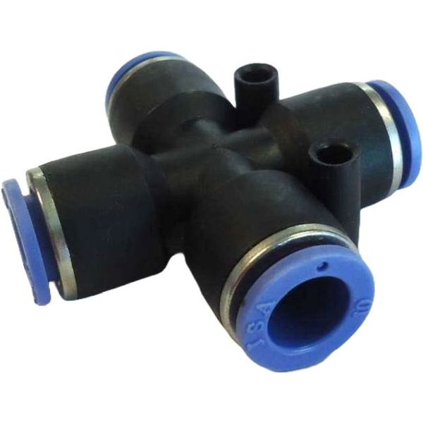 cruzeta igual, cruzeta com conexão instantânea, cruzeta de engate rápido, conector cruzeta, união cruzeta para ar comprimido, cruzeta pneumática, cruzeta para tubos de poliuretano, emenda cruzeta para mangueiras pneumáticas