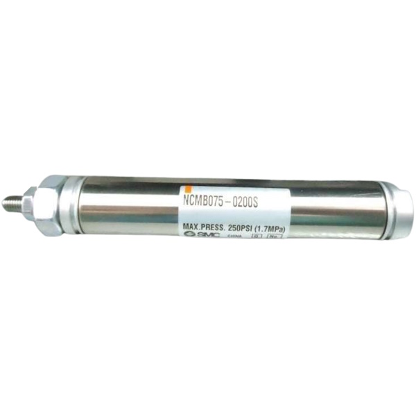 corpo de aço inoxidável, dupla ação, haste simples, diâmetro 3/4, curso 02 polegadas, fluido ar, pressão máxima 250PSI 