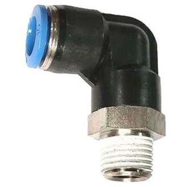 conexão pneumática em L, conector pneumático em L, conexão L, união para tubos em L, conexão para tubos PUN e PAN, conexão instantânea, conexão rápida, conexão de engate rápido em L, conexão roscada em L, conexão para equipamentos de ar comprimido