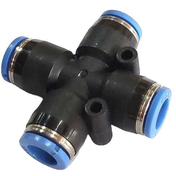 cruzeta igual, cruzeta com conexão instantânea, cruzeta de engate rápido, conector cruzeta, união cruzeta para ar comprimido, cruzeta pneumática, cruzeta para tubos de poliuretano, emenda cruzeta para mangueiras pneumáticas